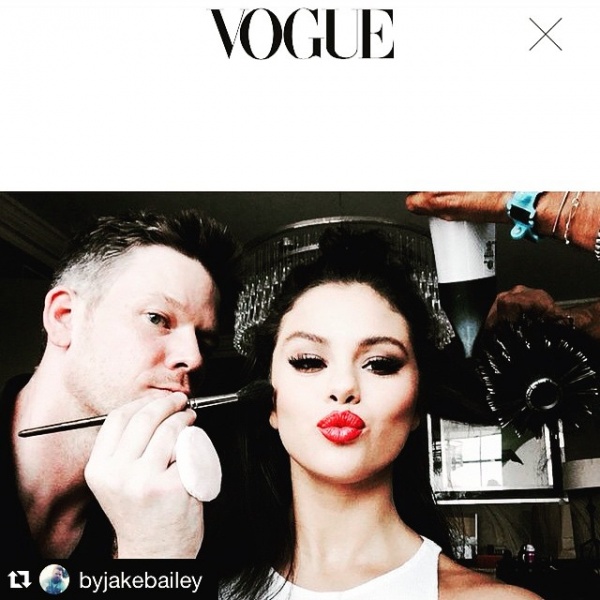 Thank you!  @byjakebailey @jilldemling  @edwardbarsamian 
Just found this pic of @selenagomez and I getting ready for #metball2015 on vogue.com!  Thanks @voguemagazine , @kystyle , @renatocampora and @verawanggang for a great night and a beautiful look for #selenagomez #byjakebailey
