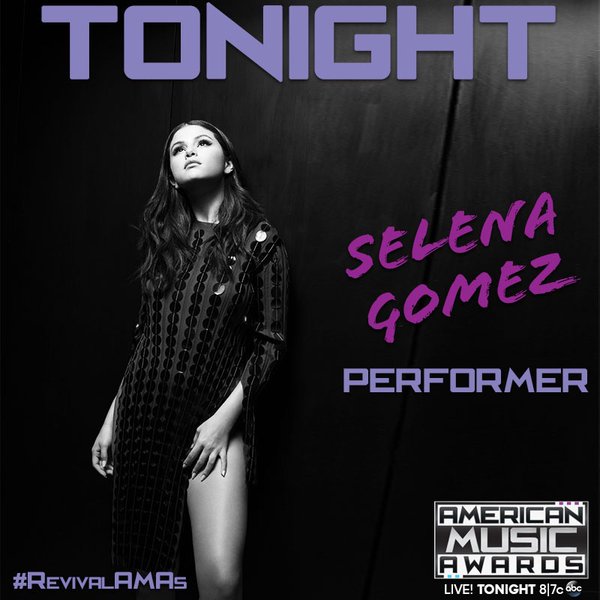Tonight’s the night! Can't wait to perform at @TheAMAs LIVE at 8/7c on ABC. See you then. 💜 #RevivalAMAs 
