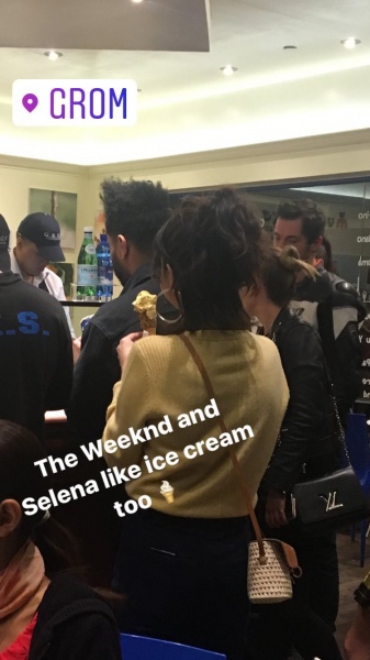 September 1: Fan taken photo of Selena and The Weeknd at Grom in New York, NY. (credit: julianaherring)

