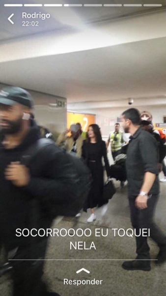 March 25: Fan taken photo of Selena and The Weeknd at the airport in São Paulo, Brazil.
