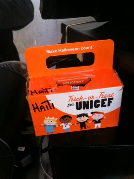UNICEF box in a deli to help support the victims of Haiti. The rebuilding process will take a very long time, it's never too late to help. Visit www.unicefusa.org to see what you can do.
