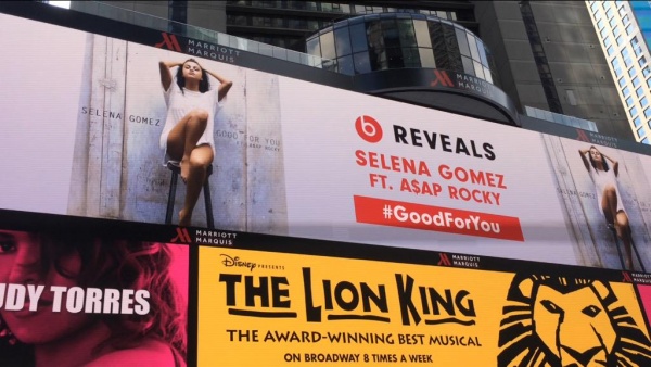Look who’s in Times Square!! Snap a pic of #GoodForYou on the @BeatsByDre Billboard if you see it today. 
